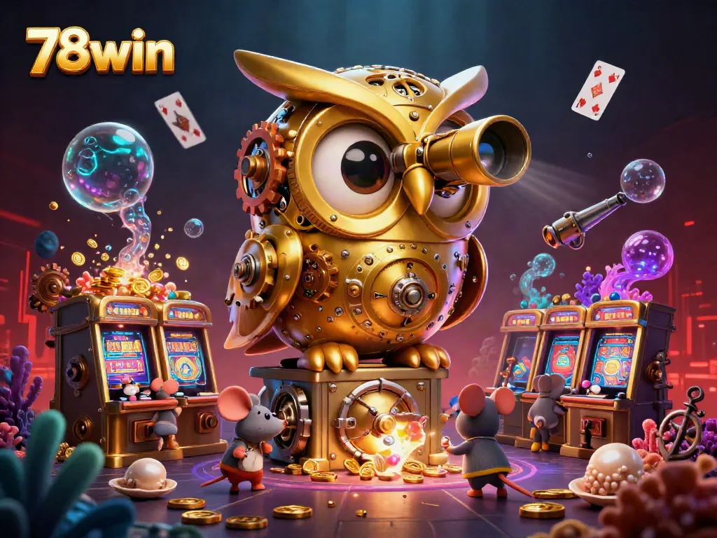 Experience the vibrant energy of 78win, featuring an owl and mice in a detailed casino scene.