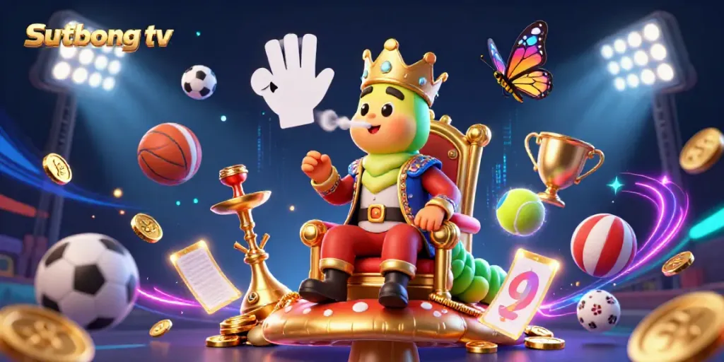 Sutbong tv showcases a lively gambling scene with playful characters and vibrant sports elements, engaging viewers.