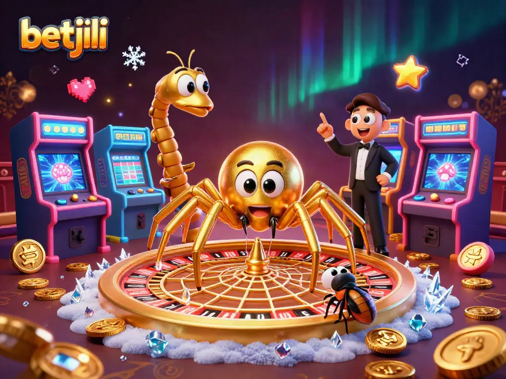 Experience the thrill of betting at betjili with a captivating 3D casino scene of a spider and centipede characters.