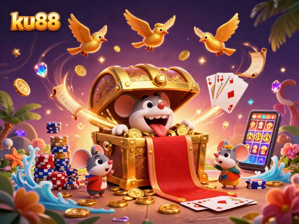 Win big at ku88 with a captivating casino scene filled with treasure and excitement.