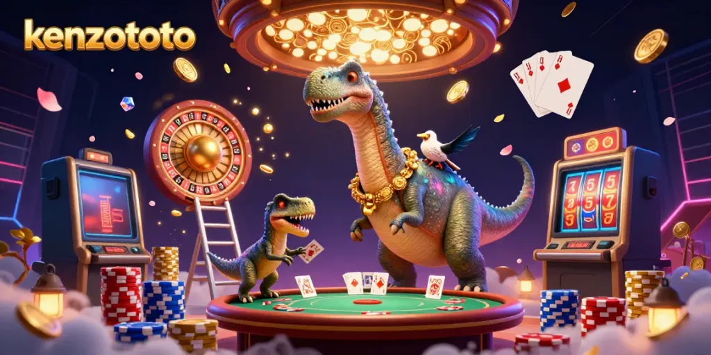 Experience gaming excitement with the engaging "kenzototo" scene filled with vibrant characters and casino elements.