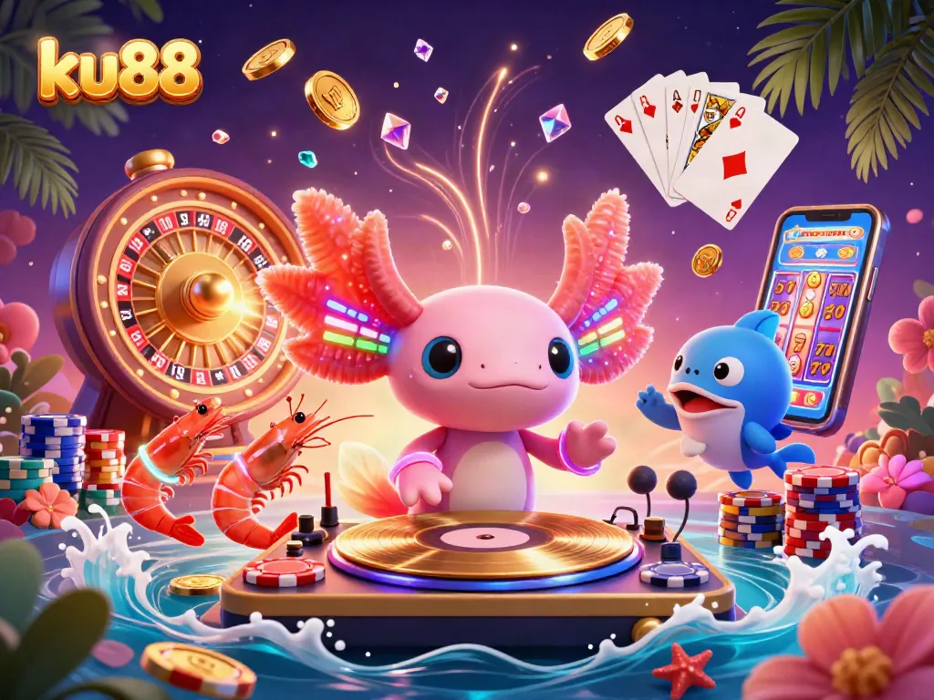 Join ku88's thrilling underwater casino adventure with dancing axolotl DJ and glowing shrimp!