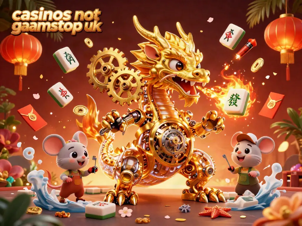 Engage with casinos not on gamstop uk featuring a golden dragon and game elements in a vibrant, thrilling scene.
