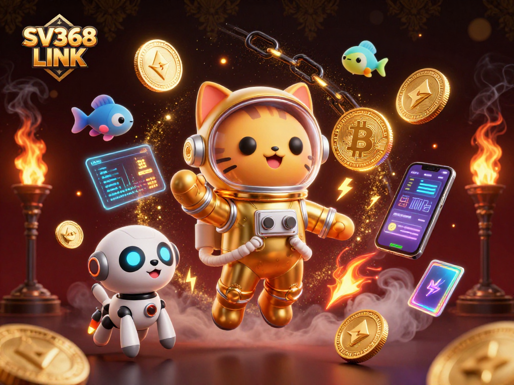 Engage with the exciting SV368 LINK adventure featuring a space cat and crypto elements in a vibrant scene.