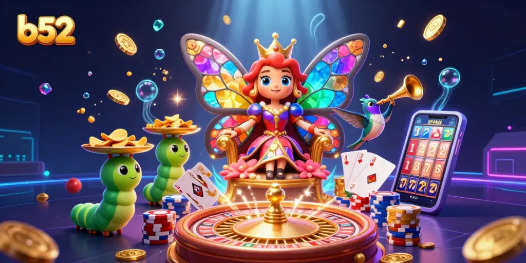 Experience thrilling b52 gaming with a vibrant illustration showcasing casino elements.
