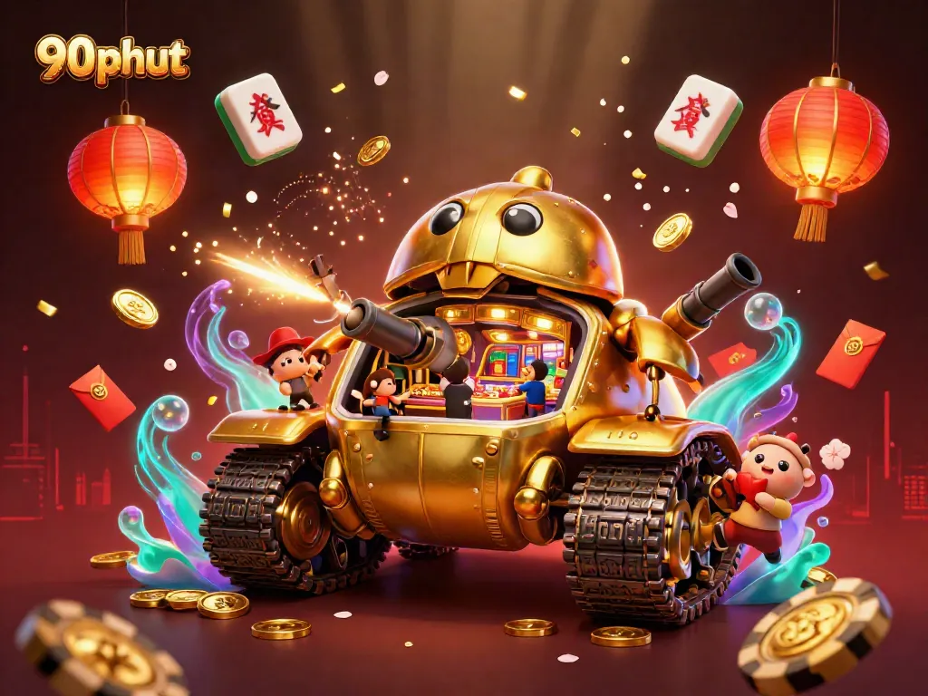 Engage with thrilling moments at 90phut, featuring a golden beetle tank with a lively tiny casino.