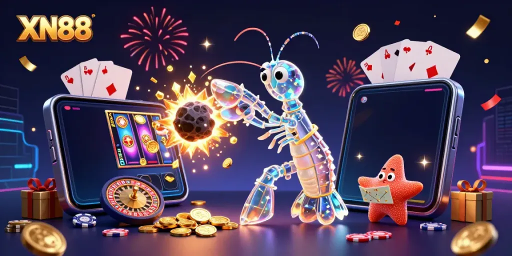 Experience gaming excitement with XN88 in a vibrant cosmic casino scene.