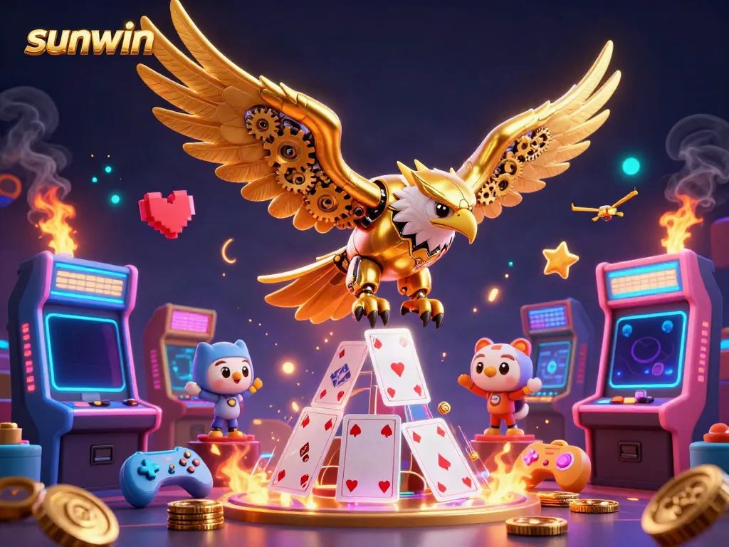 Experience thrilling gameplay in sunwin's vibrant casino world with a dynamic cybernetic eagle illustration.