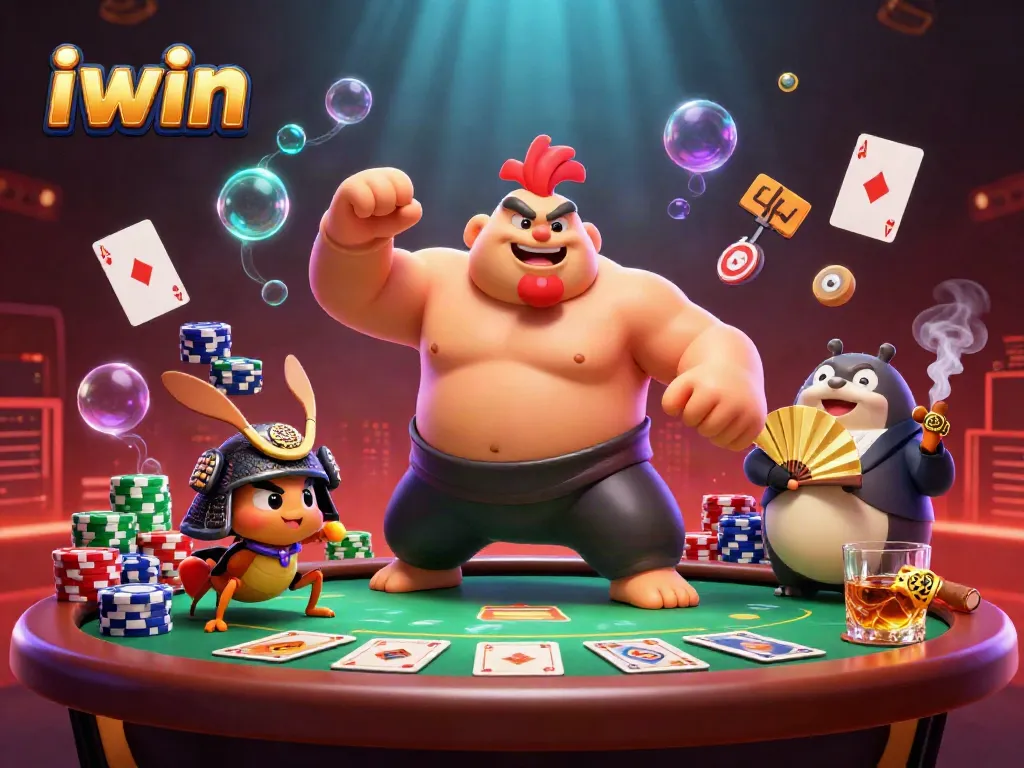 Engage in the thrilling world of iwin with powerful characters in a vibrant casino scene.