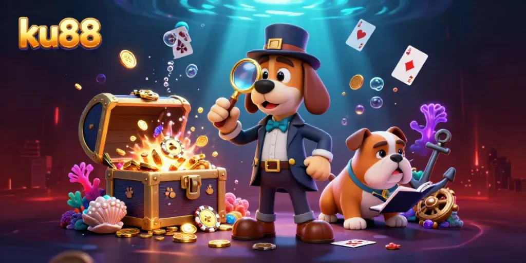 Watch ku88 detectives uncover hidden treasures in a vibrant casino scene.