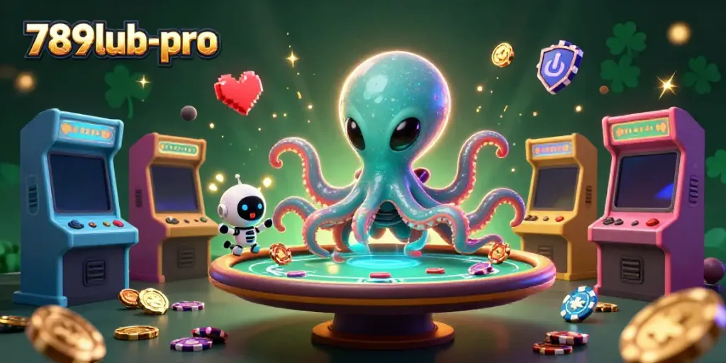 Join the alien octopus at the holographic poker table in a vibrant 789lub-pro casino scene.