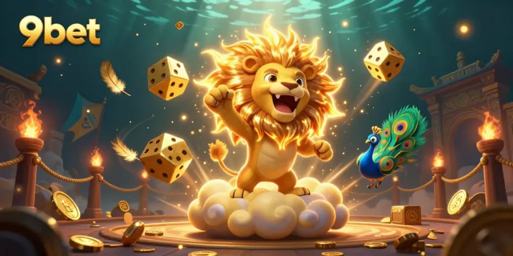 Experience thrilling gameplay at 9bet with golden dice and dynamic action elements in a vibrant casino setting.