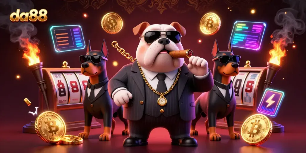 Experience thrilling gaming action at da88 with a 3D mafia bulldog boss leading the casino adventure.