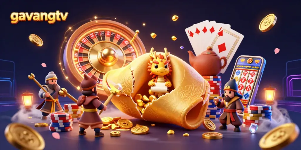 Engage with gavangtv and discover vibrant gaming excitement in a casino-themed 3D illustration.