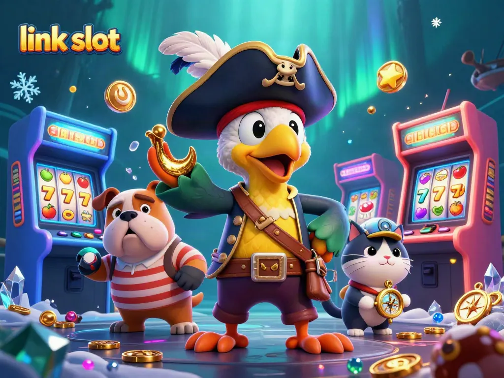 Experience exciting link slot gameplay with colorful characters, vibrant visuals, and dynamic casino elements.