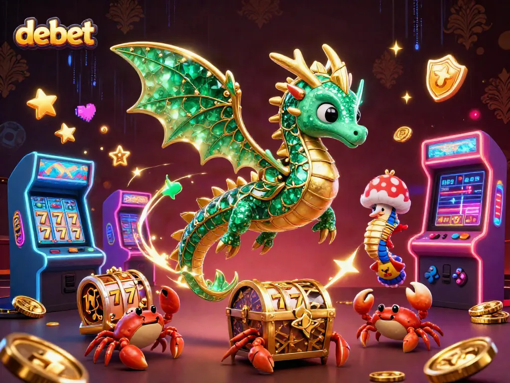 Engage with debet's vibrant 3D casino adventure featuring enchanting dragons and arcade games.