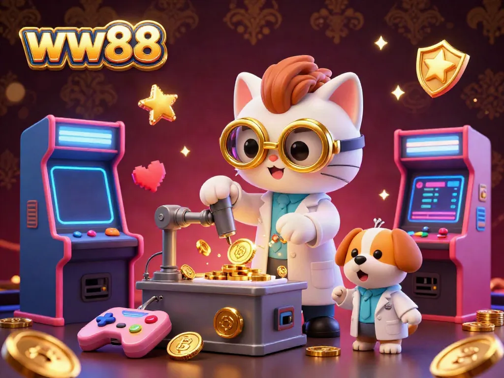 Experience the thrill of ww88 with a vibrant casino scene featuring animated characters and gaming elements.