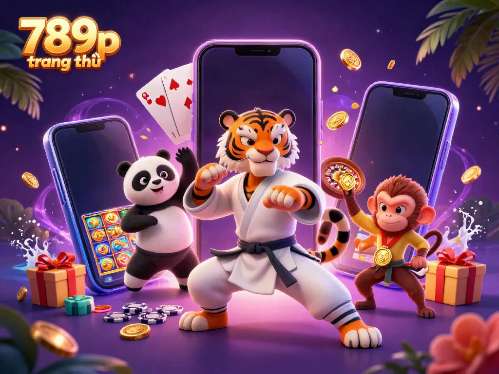 Engage with 789p trang chủ as the kung fu tiger showcases an exciting 3D casino scene filled with vibrant slot games.