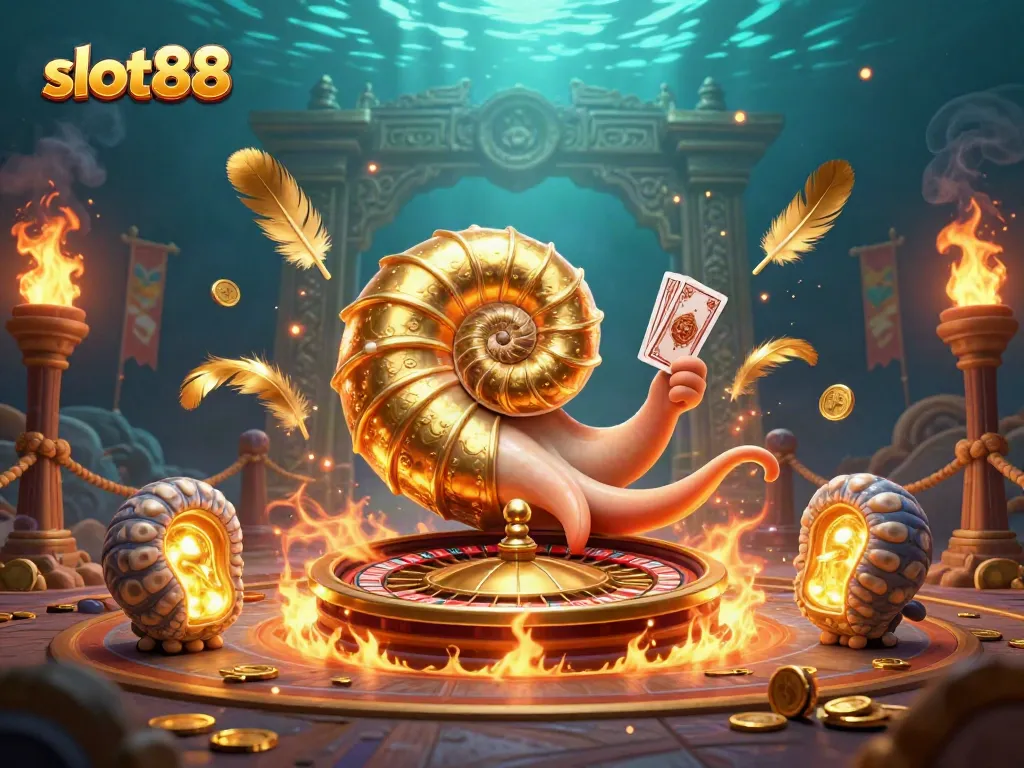 Permainan slot88 dengan karakter nautilus raksasa dan koin emas yang bersinar.