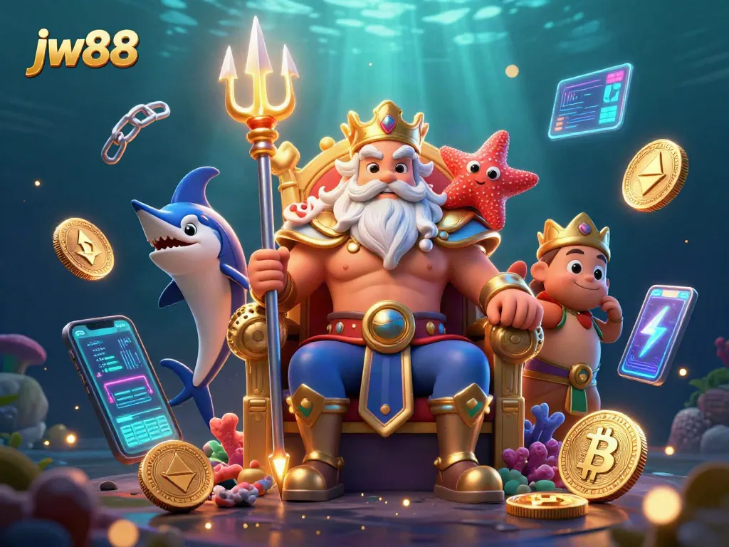 Engage with the vibrant world of jw88, where sea king Neptune reigns in a dynamic casino scene.