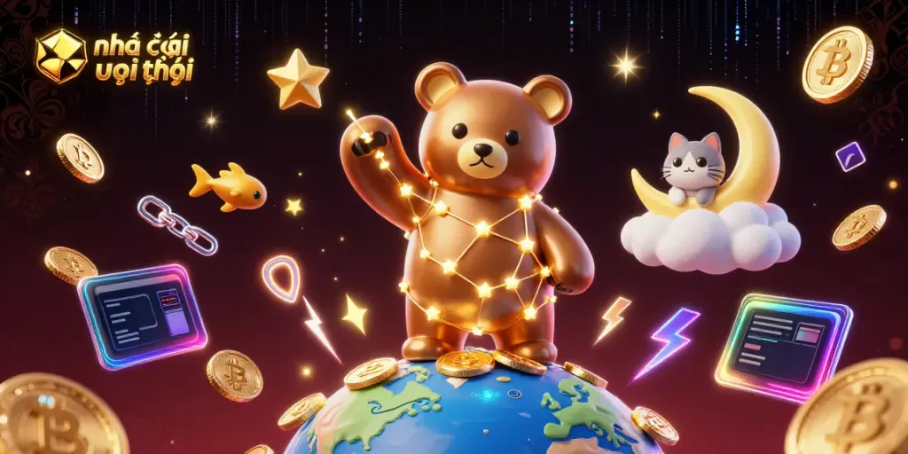 Engage with the trusted online gambling platform, nhà cái trực tuyến uy tín, featuring a vibrant interstellar casino scene.