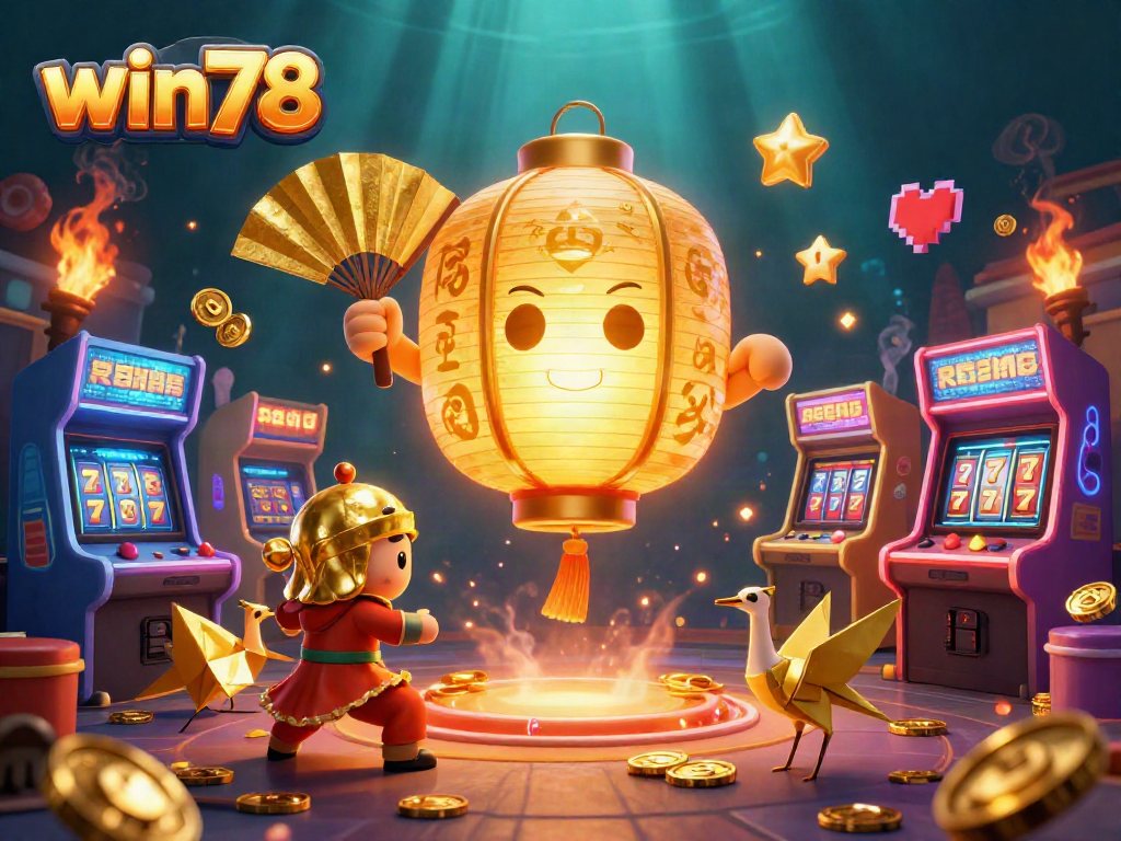 Experience the excitement of win78 with colorful casino elements and a magical golden lantern spirit.