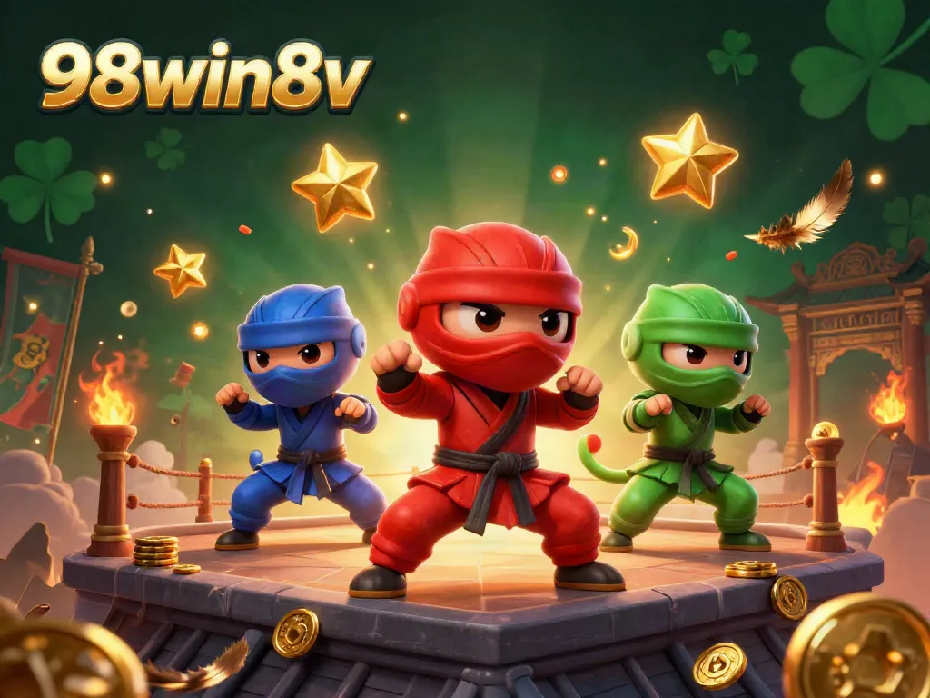 Engage with the vibrant 98win8v ninja chameleons in a dynamic casino-themed scene, showcasing immersive gambling action.