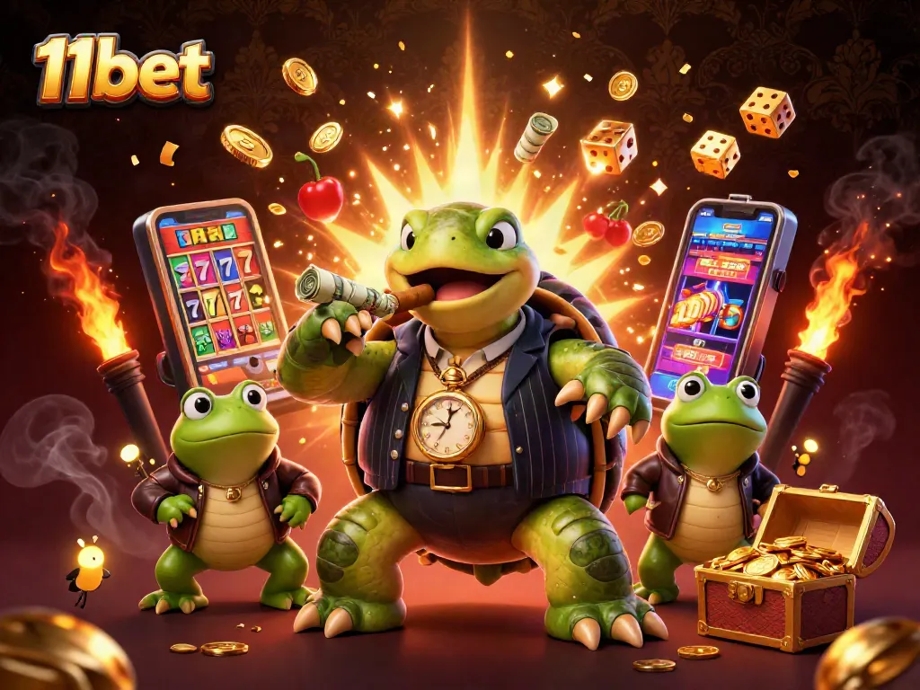 Experience thrilling gameplay with 11bet's vibrant casino scene featuring lively characters and exciting game elements.