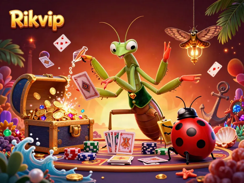 Experience the thrill of Rikvip with a lively casino scene showcasing vibrant characters and games.