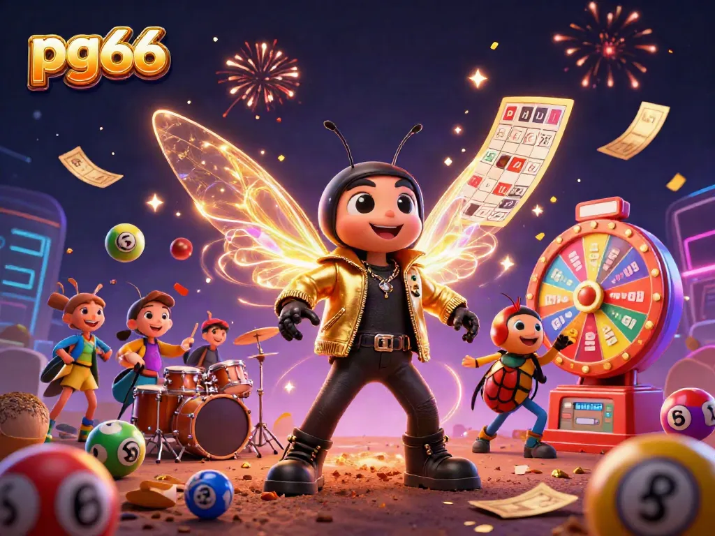Join the excitement at pg66 with a rock star cicada, vibrant lottery elements, and thrilling casino vibes.