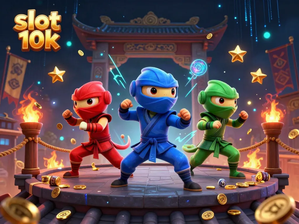 Experience thrilling slot 10k gaming with vibrant chameleon ninjas in action.