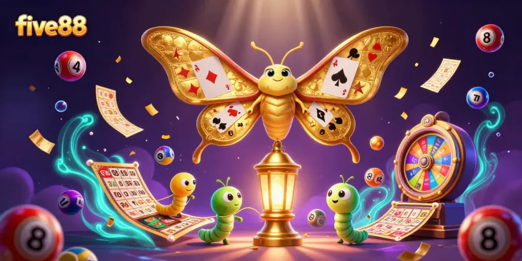 Explore the dynamic five88 gaming world with colorful lottery balls and animated prizes.