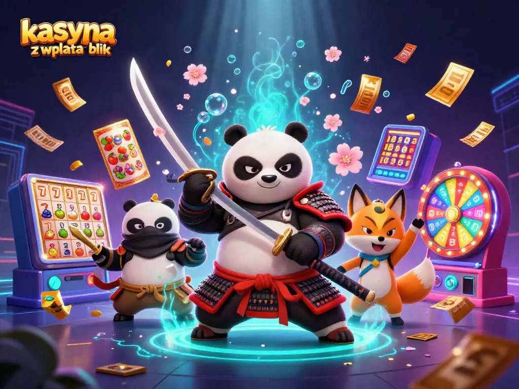 Experience the thrill of kasyna z wplata blik with dynamic gaming visuals featuring samurai panda, ninja fox, and enchanting spirit.