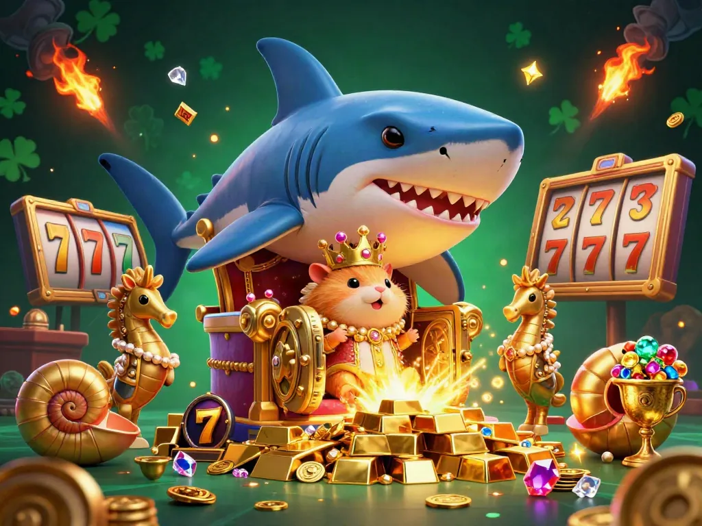Experience the excitement at go8, featuring a golden hamster king in a vibrant casino surrounded by jackpot symbols.