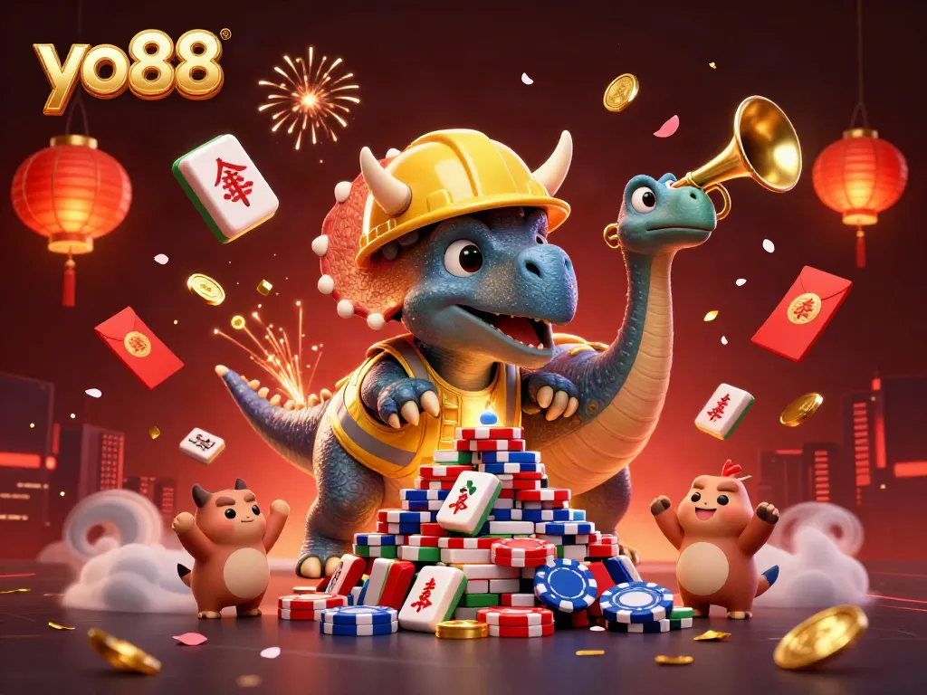 Celebrate your wins at yo88 with vibrant casino-themed characters in a dynamic scene.