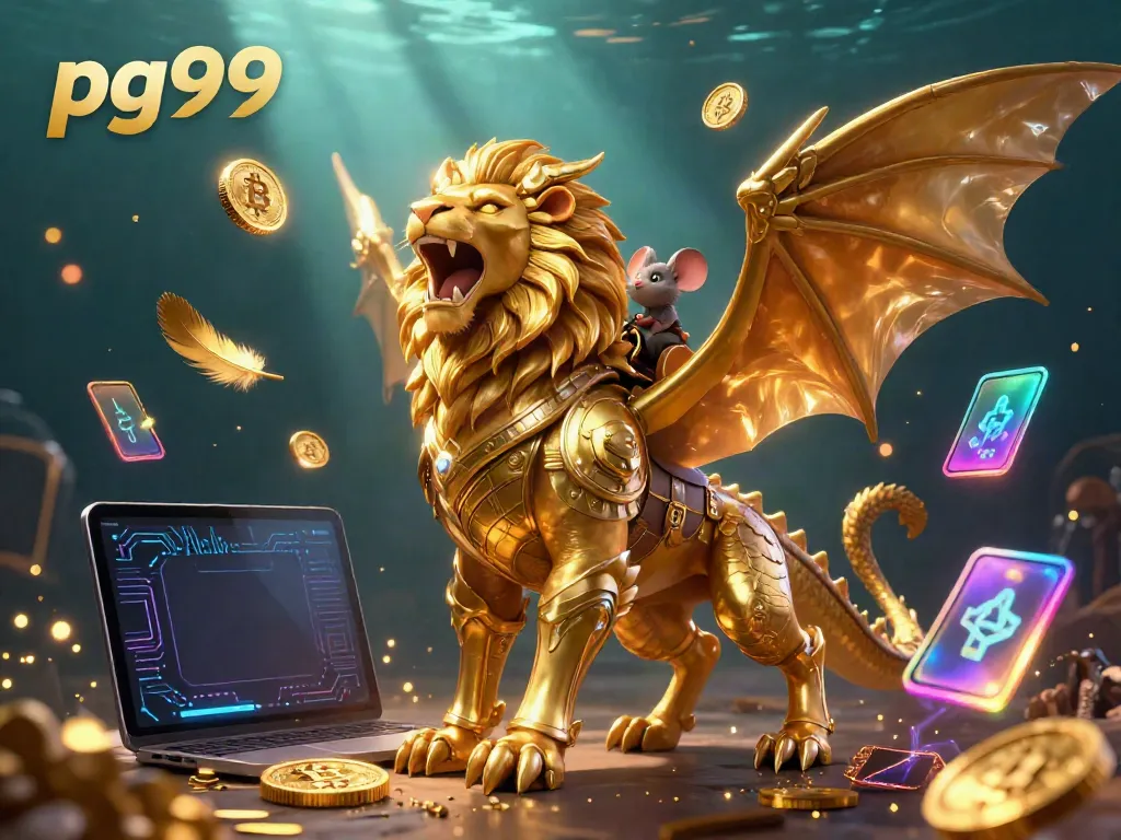 Experience the thrilling gaming world of pg99 with a golden chimera and crypto elements in an immersive scene.