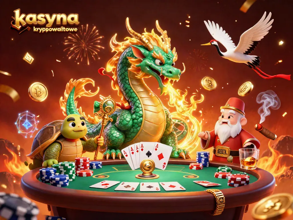 Experience thrill at kasyna kryptowalutowe with a powerful dragon and poker elements in a vibrant scene