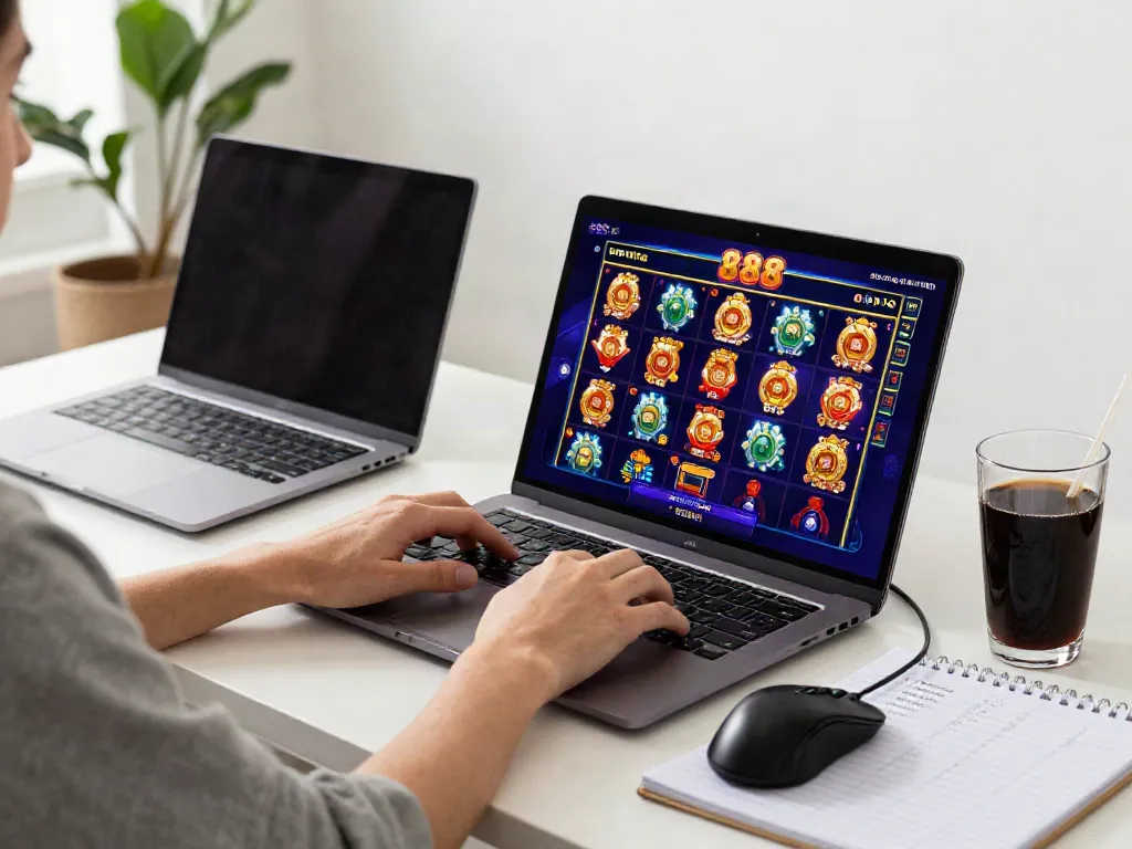 Engaged user exploring slot88 in a vibrant home office environment.