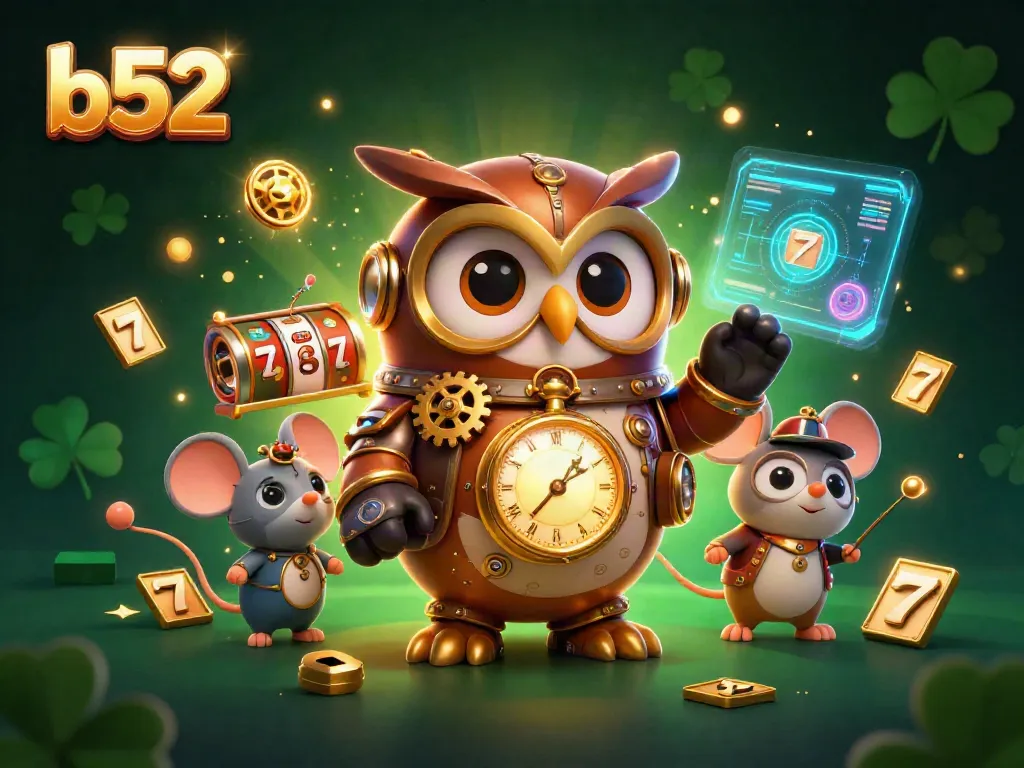 Engage in thrilling action at b52's casino with vibrant 3D characters and exciting games surrounding them.