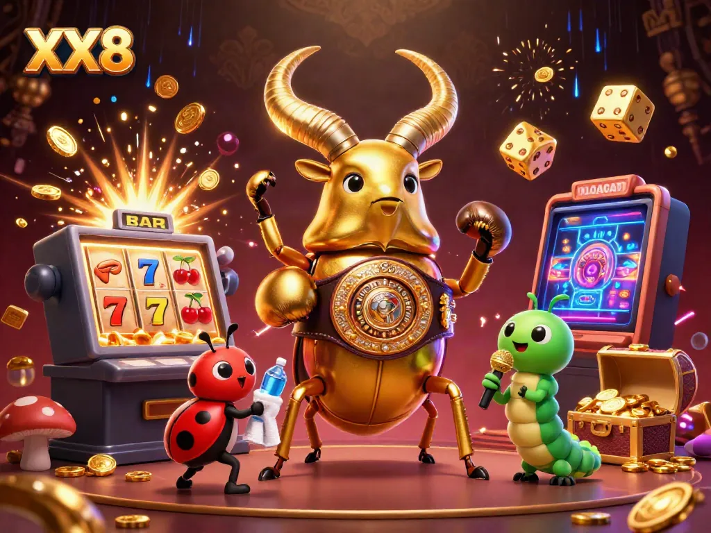 Experience the exciting XX8 casino scene with vibrant slots, characters, and energy!