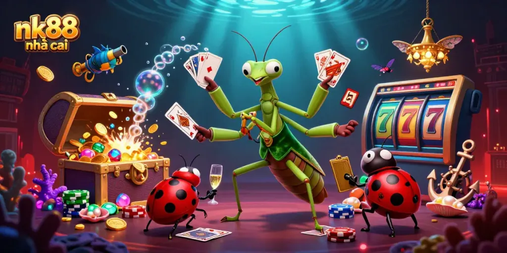 Engage with thrilling nk88 nhà cái casino action featuring a 3D giant mantis and ladybug pit boss.