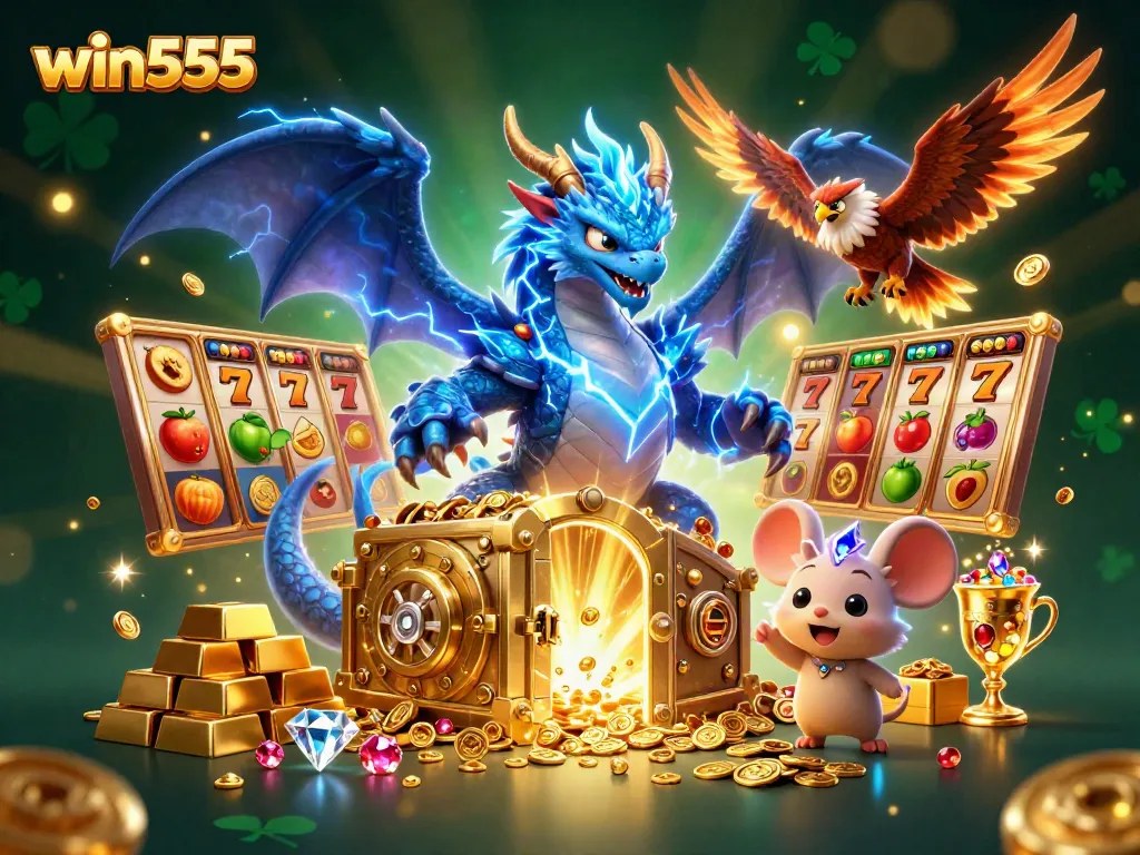 Experience vibrant wins with win555's thrilling 3D casino adventure featuring dynamic slot reels.