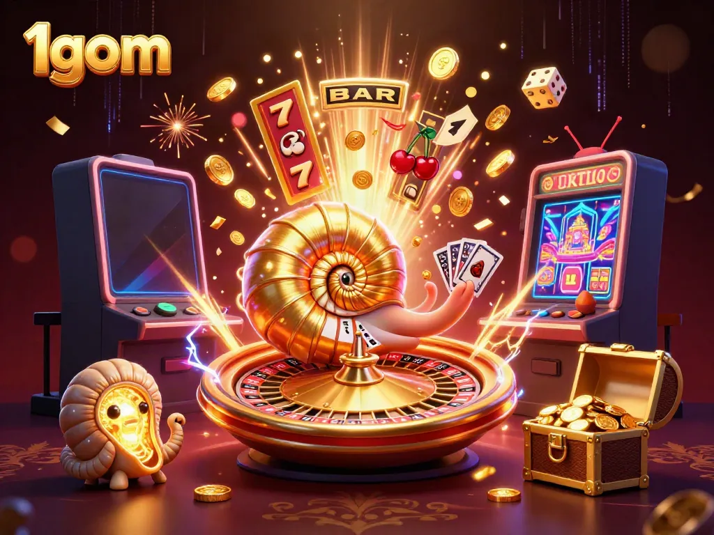 Experience thrilling gameplay with 1gom's vibrant casino-inspired 3D illustration featuring a nautilus roulette.